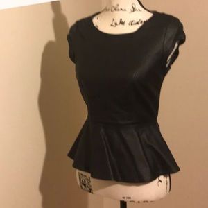 Bebe vegan leather peplum cap sleeve top